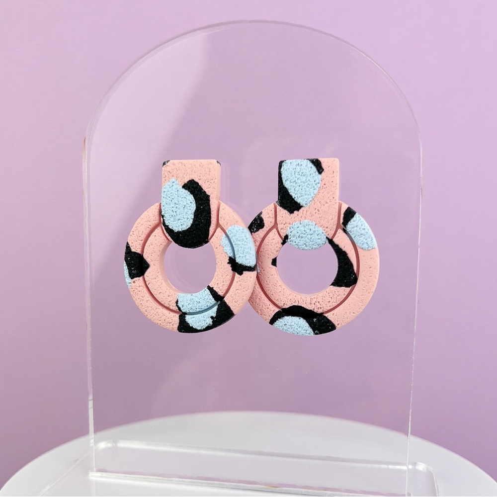 Leopard Print Pattern Polymer Clay Statement Stud Earrings Handmade Funky